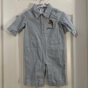 Vintage Gymboree Baby Boy Light Blue Corduroy Romper Long Sleeve 100% Cotton